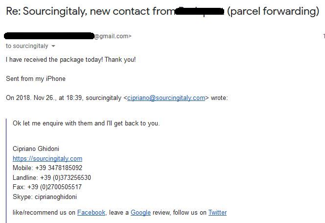 Sourcingitaly Parcel Forwarding 136